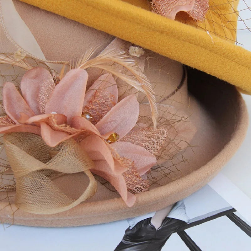 Women’s Fashionable Warm Wool Flowers Hat