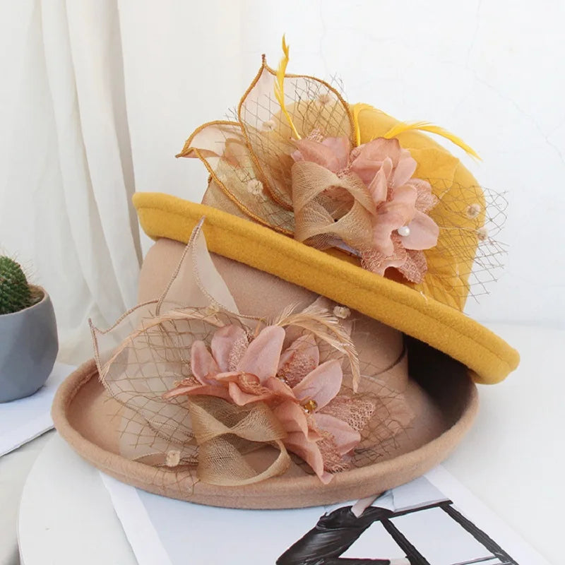 Women’s Fashionable Warm Wool Flowers Hat