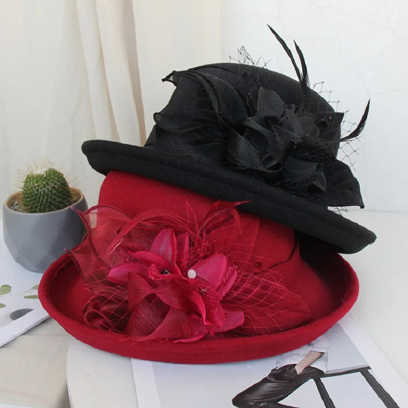Women’s Fashionable Warm Wool Flowers Hat