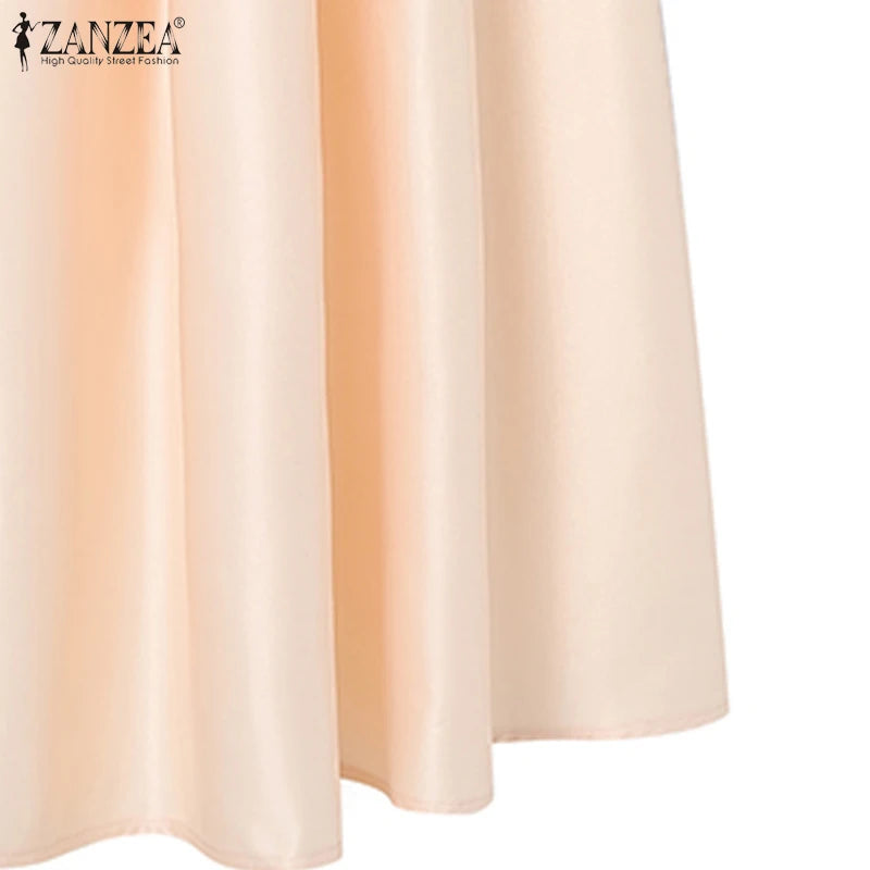 Elegant Women High Elastic Waist Overskirts Satin Skirts Casual Loose Solid Party Jupes Pleating Evening Maxi Faldas