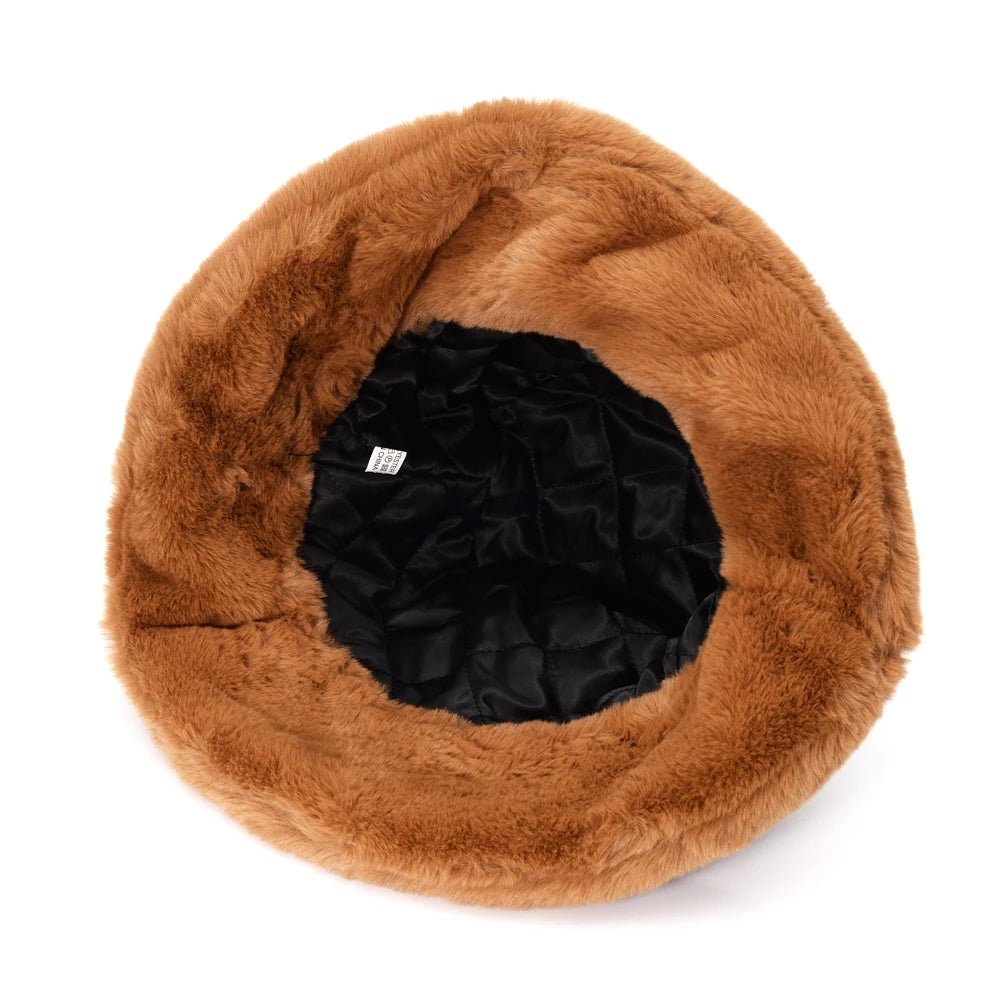 Fashionable Women’s Leopard Print Adjustable Plush Fur Bucket Hat