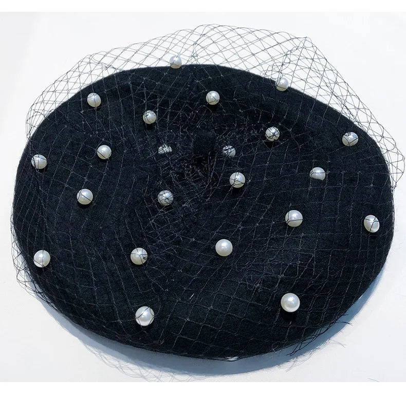 Women’s Pearl Beaded Mesh Beret