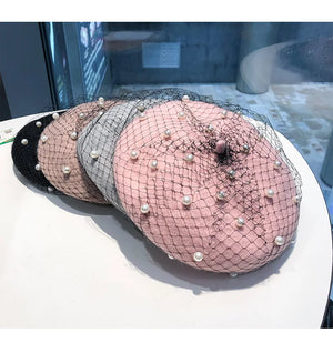 Women’s Pearl Beaded Mesh Beret