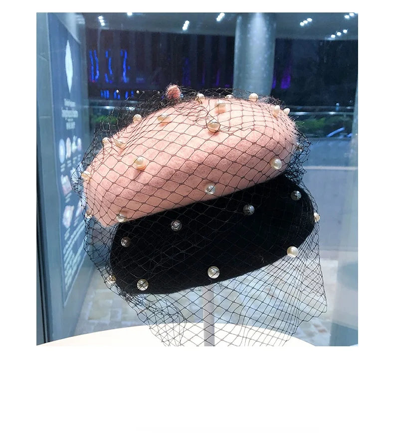 Women’s Pearl Beaded Mesh Beret