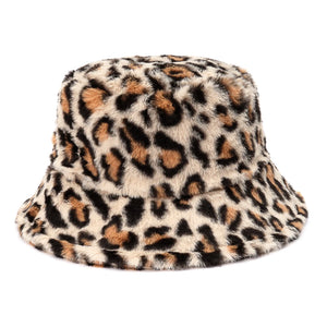 Fashionable Women’s Leopard Print Adjustable Plush Fur Bucket Hat