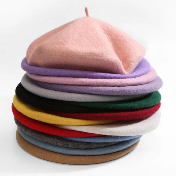 Winter Warm faux Wool Beret Women Girls French Artist Beanie Hat Cap red black purple beige orange Kawaii Flat Top caps warmers