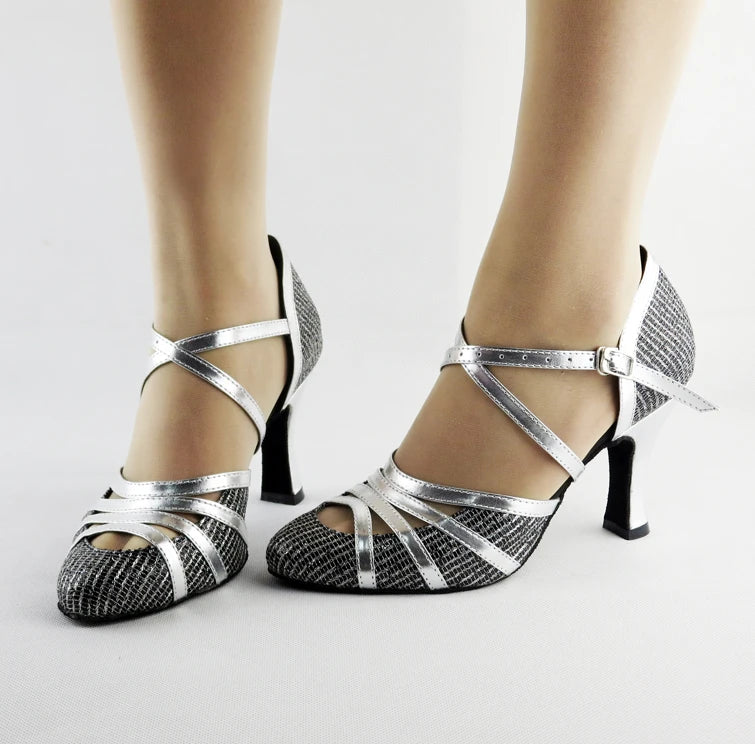 Women’s Black/Silver Crisscross Strap Pumps - Pretty Miss Plus