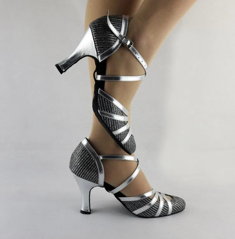 Women’s Black/Silver Crisscross Strap Pumps - Pretty Miss Plus