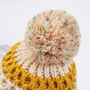 Warm Thick Multi-Stripe Pompon Balls Earflap Cap