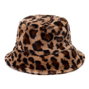 Fashionable Women’s Leopard Print Adjustable Plush Fur Bucket Hat