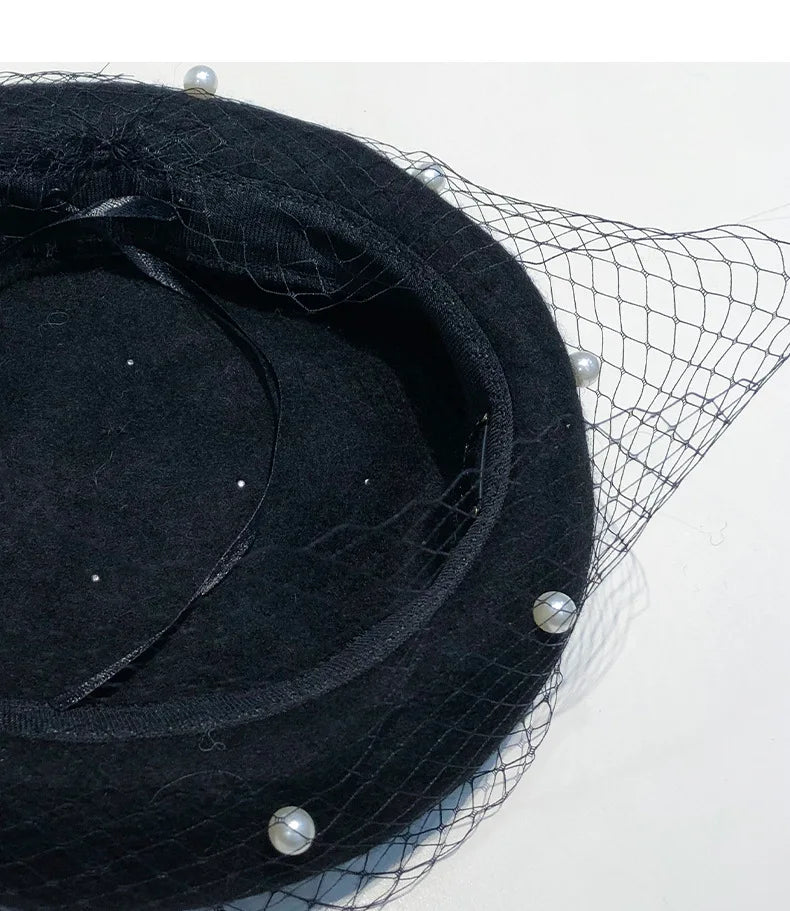 Women’s Pearl Beaded Mesh Beret