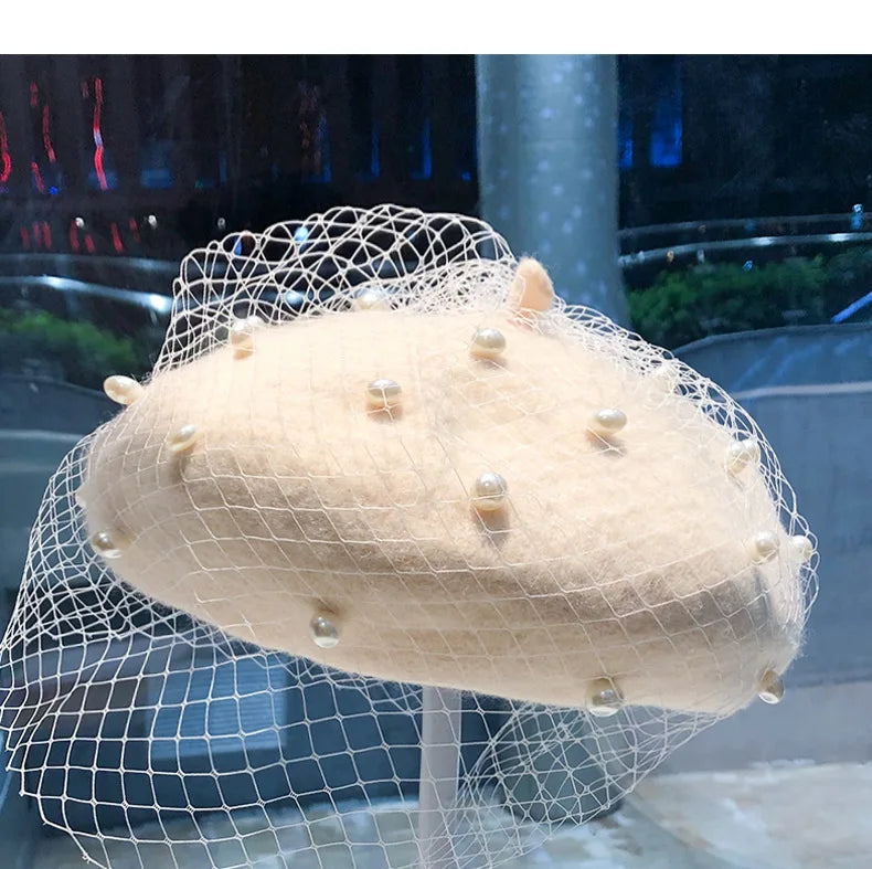 Women’s Pearl Beaded Mesh Beret