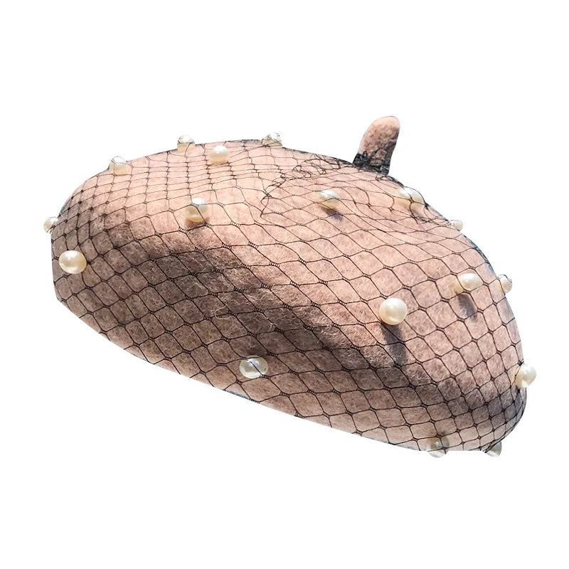 Women’s Pearl Beaded Mesh Beret