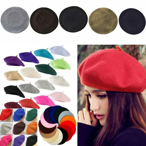 Winter Warm faux Wool Beret Women Girls French Artist Beanie Hat Cap red black purple beige orange Kawaii Flat Top caps warmers