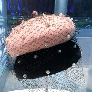 Women’s Pearl Beaded Mesh Beret