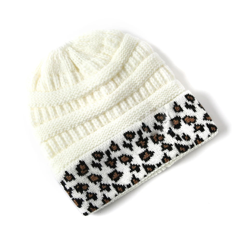 Leopard Trim Beanie Hat