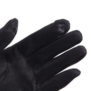 Women’s Warm Faux Suede Leather Touch Screen Gloves With Faux Rabbit Fur Trim And Velvet Lining