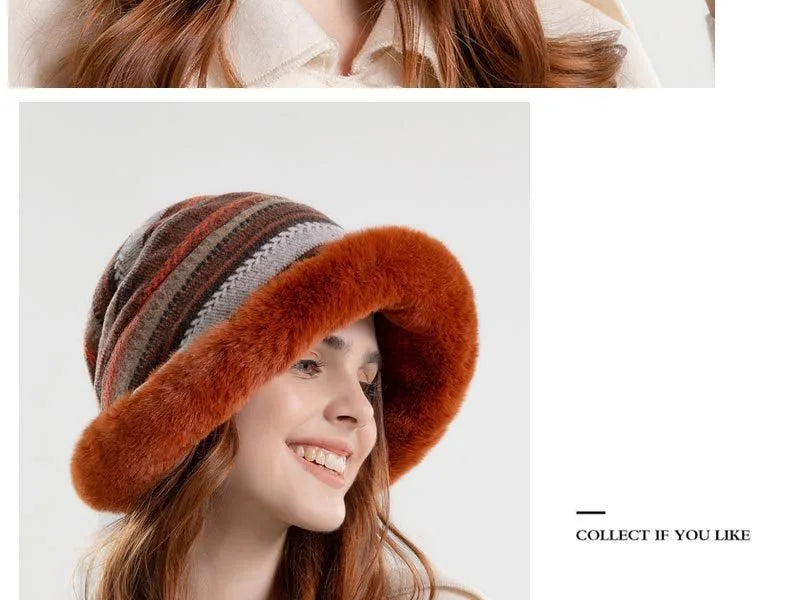 Fashionable Women Patterned Fur Bucket Hats