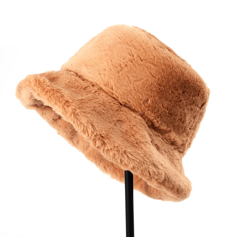 Women’s Leopard Print Adjustable Plush Fur Bucket Hat