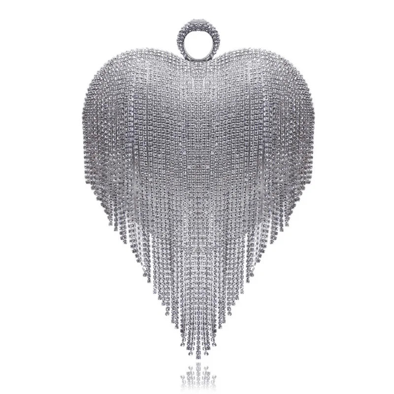 Women’s Heart Shaped Glittery Bag with Fringes - Pretty Miss Plus