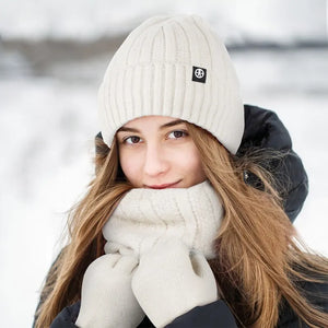 3pcs Winter Hat Gloves Snood Scarf Set