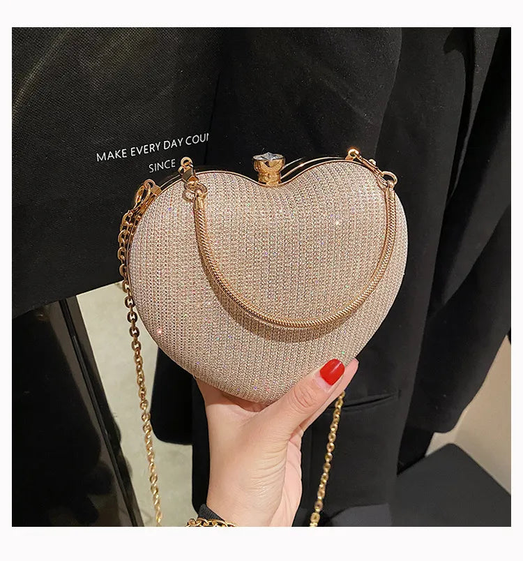 Fashionable Heart Shape Glittery Crossbody Bag - Pretty Miss Plus