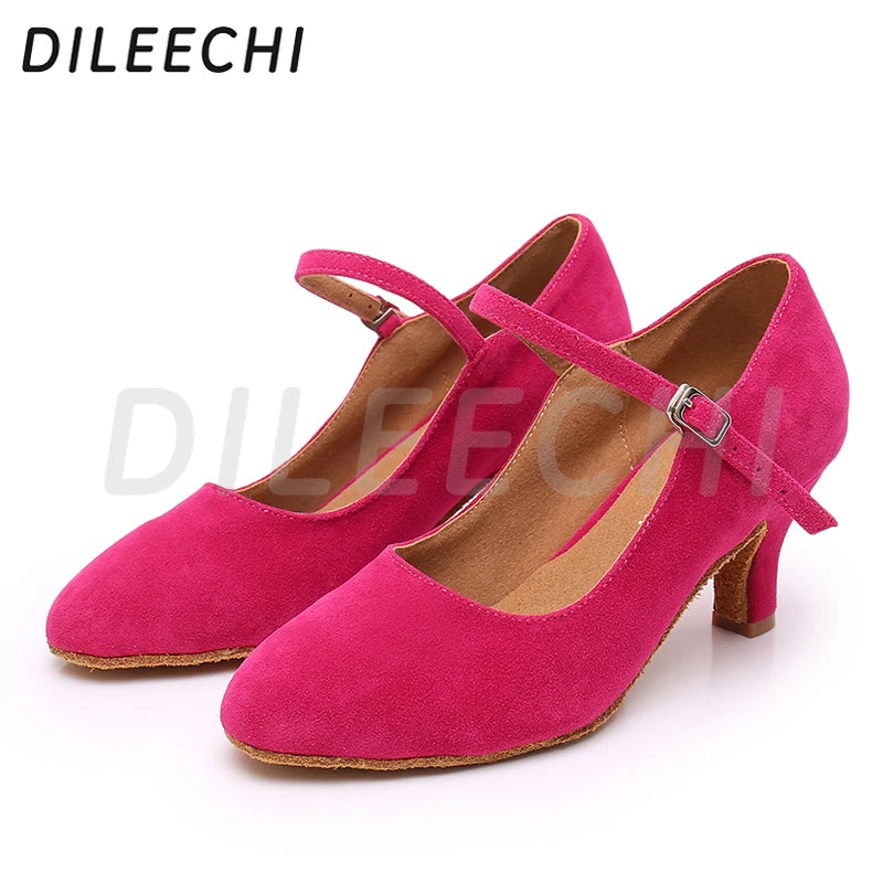 Red Suede Wedding Party Dance Shoes Heels Pumps Closed Toe Soft Outsole