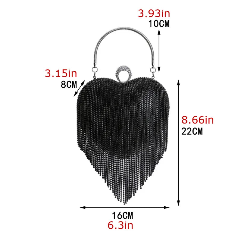 Women’s Heart Shaped Glittery Bag with Fringes