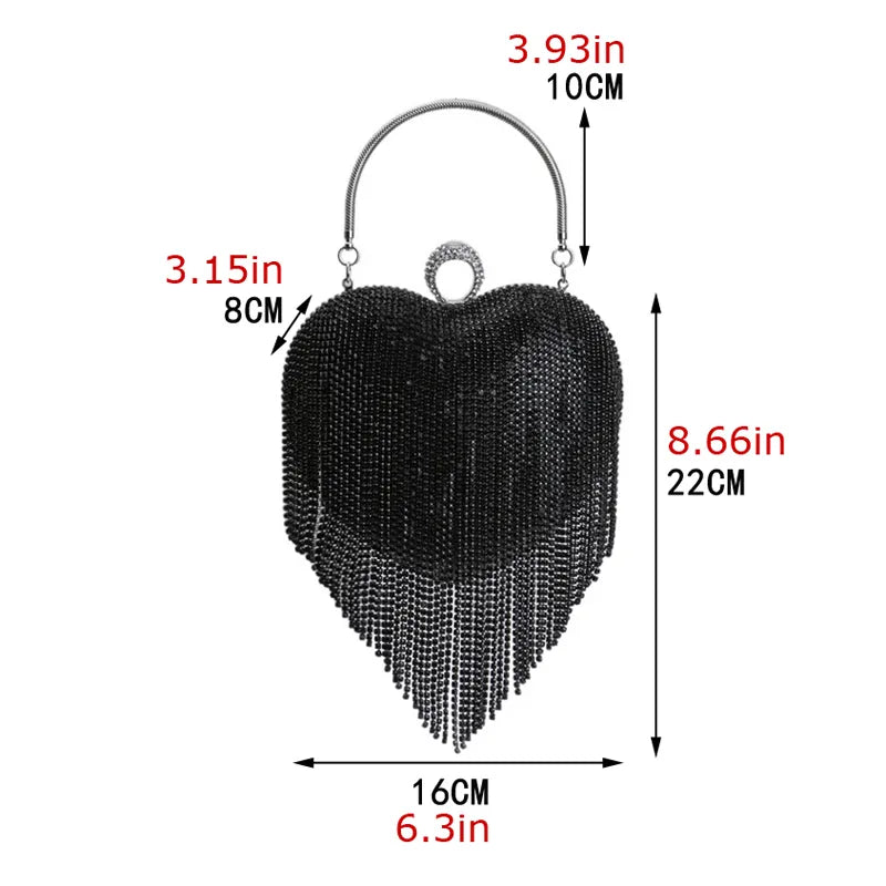 Women’s Heart Shaped Glittery Bag with Fringes - Pretty Miss Plus