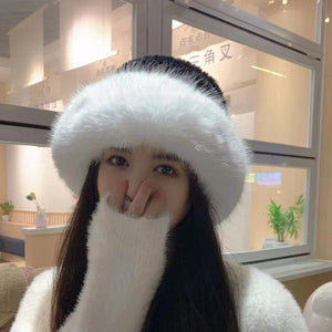 Women’s Fashionable Knitted Fluffy Faux Rabbit Fur Hat