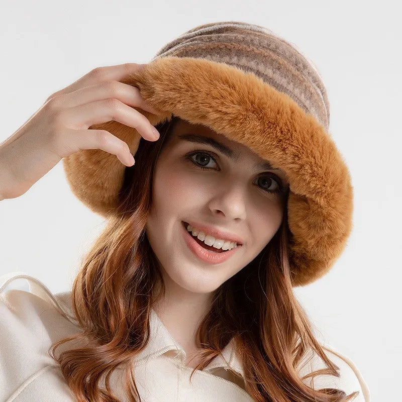 Fashionable Women Patterned Fur Bucket Hats