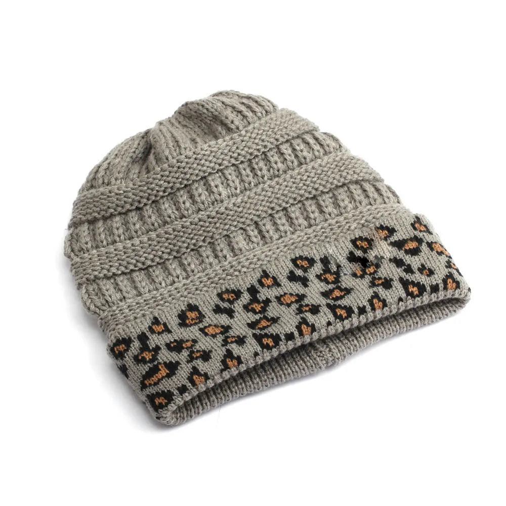 Leopard Trim Beanie Hat