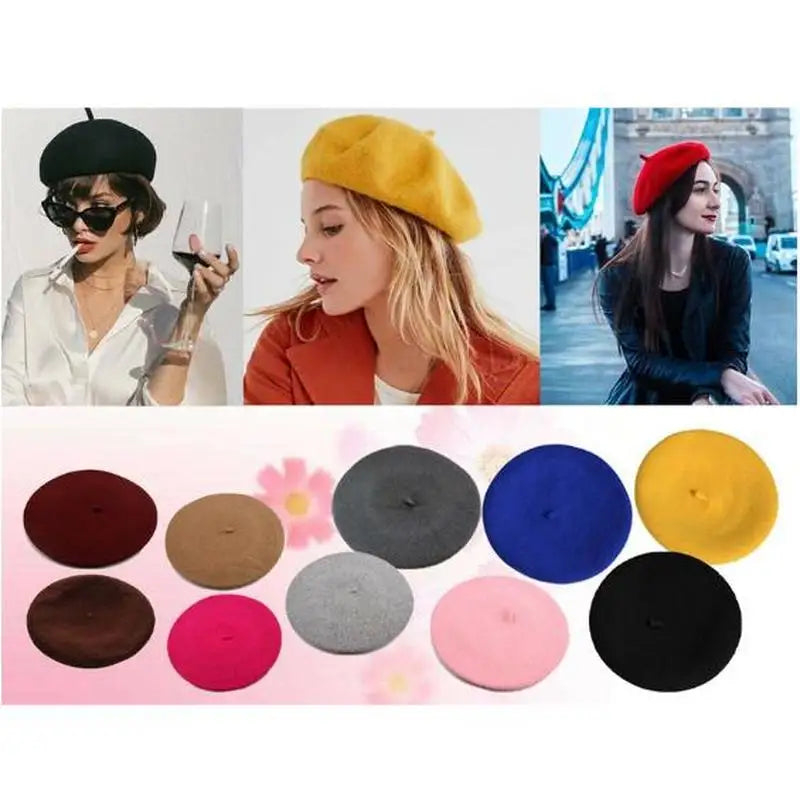 Winter Warm faux Wool Beret Women Girls French Artist Beanie Hat Cap red black purple beige orange Kawaii Flat Top caps warmers