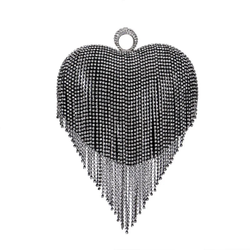 Women’s Heart Shaped Glittery Bag with Fringes - Pretty Miss Plus