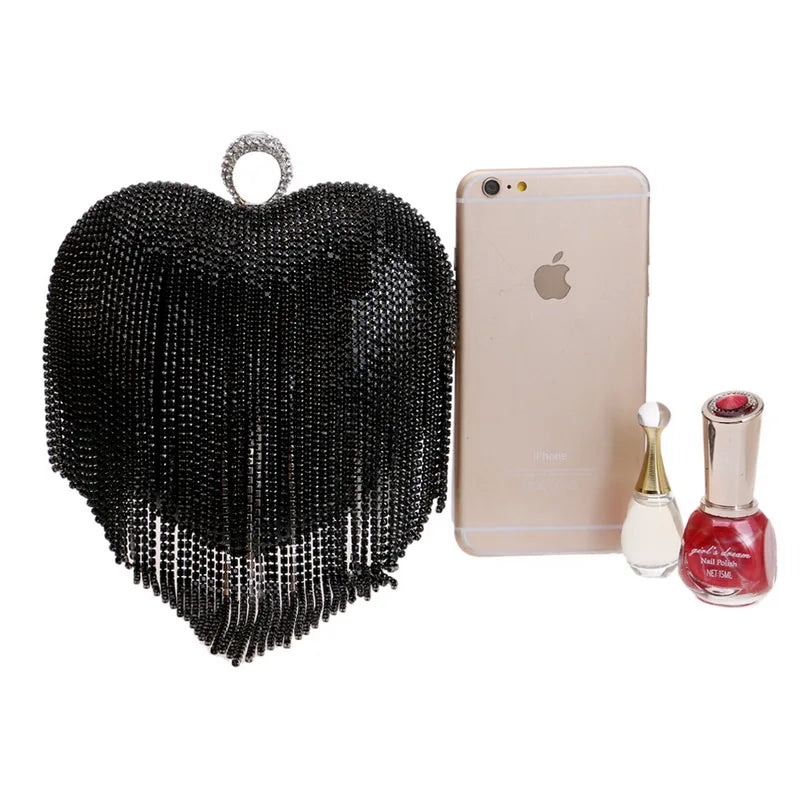 Women’s Heart Shaped Glittery Bag with Fringes - Pretty Miss Plus