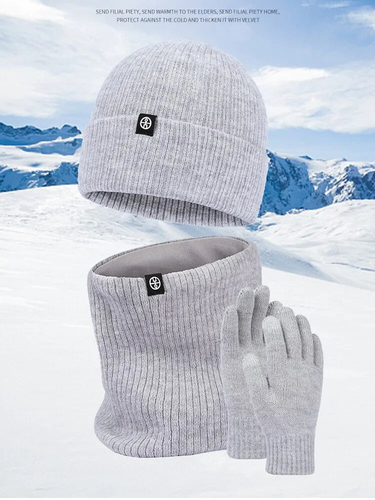 3pcs Winter Hat Gloves Snood Scarf Set