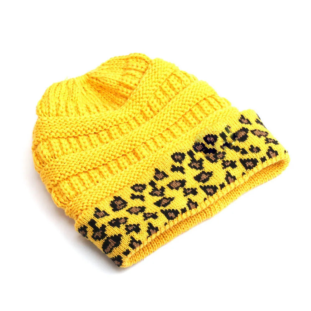 Leopard Trim Beanie Hat