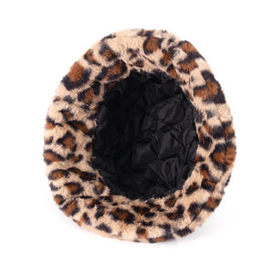 Fashionable Women’s Leopard Print Adjustable Plush Fur Bucket Hat