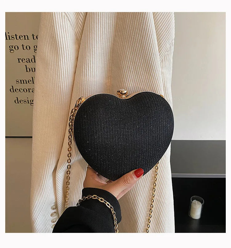 Fashionable Heart Shape Glittery Crossbody Bag