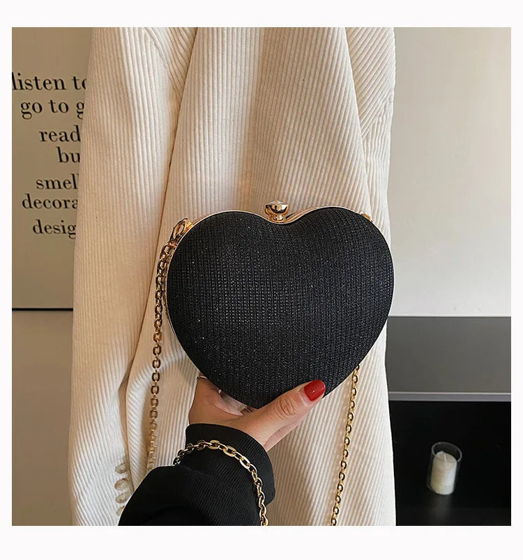 Fashionable Heart Shape Glittery Crossbody Bag - Pretty Miss Plus