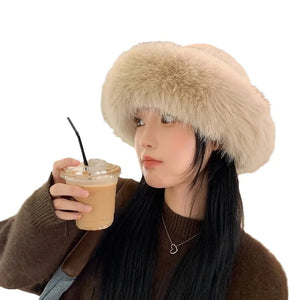 Women’s Fashionable Knitted Fluffy Faux Rabbit Fur Hat