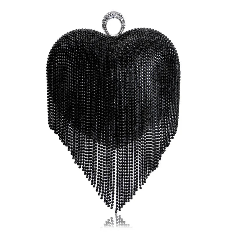 Women’s Heart Shaped Glittery Bag with Fringes - Pretty Miss Plus