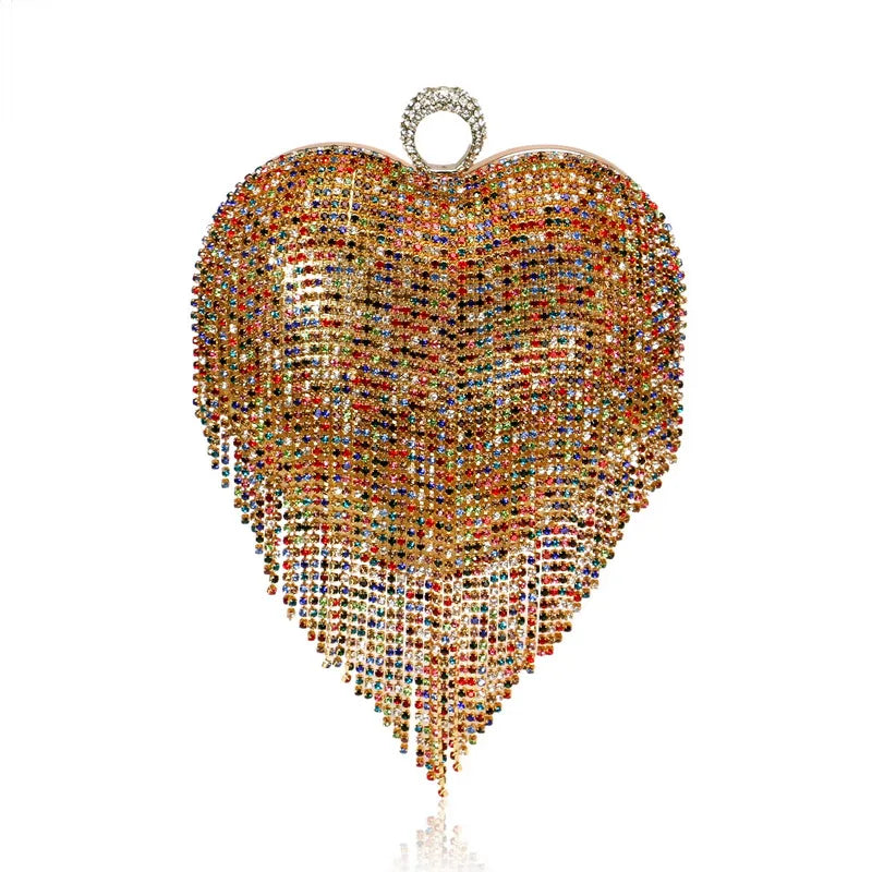 Women’s Heart Shaped Glittery Bag with Fringes - Pretty Miss Plus