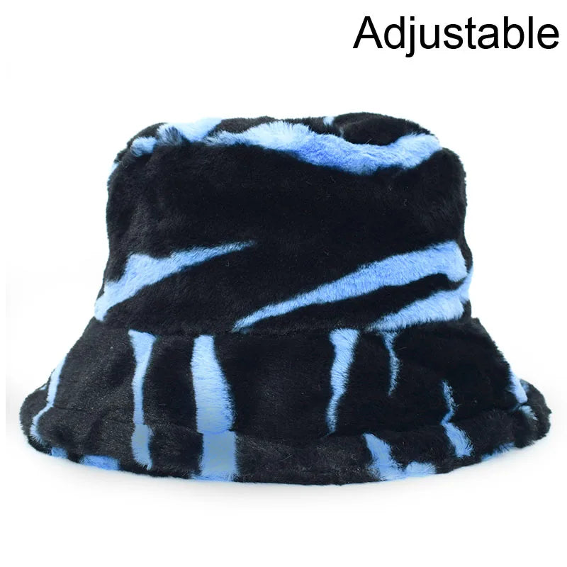 Women’s Leopard Print Adjustable Plush Fur Bucket Hat