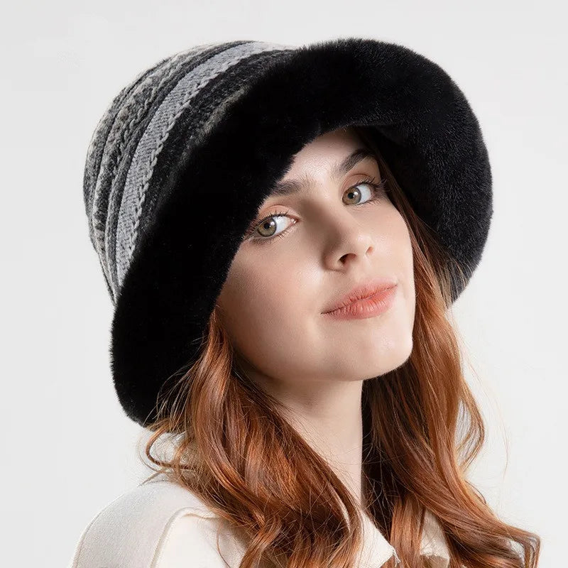 Fashionable Women Patterned Fur Bucket Hats