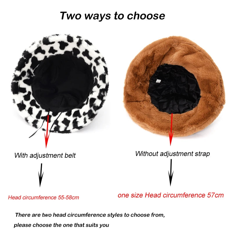 Women’s Leopard Print Adjustable Plush Fur Bucket Hat