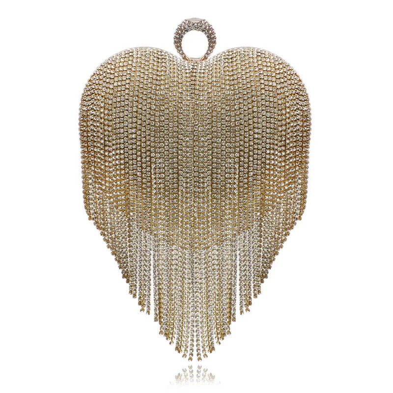 Women’s Heart Shaped Glittery Bag with Fringes - Pretty Miss Plus