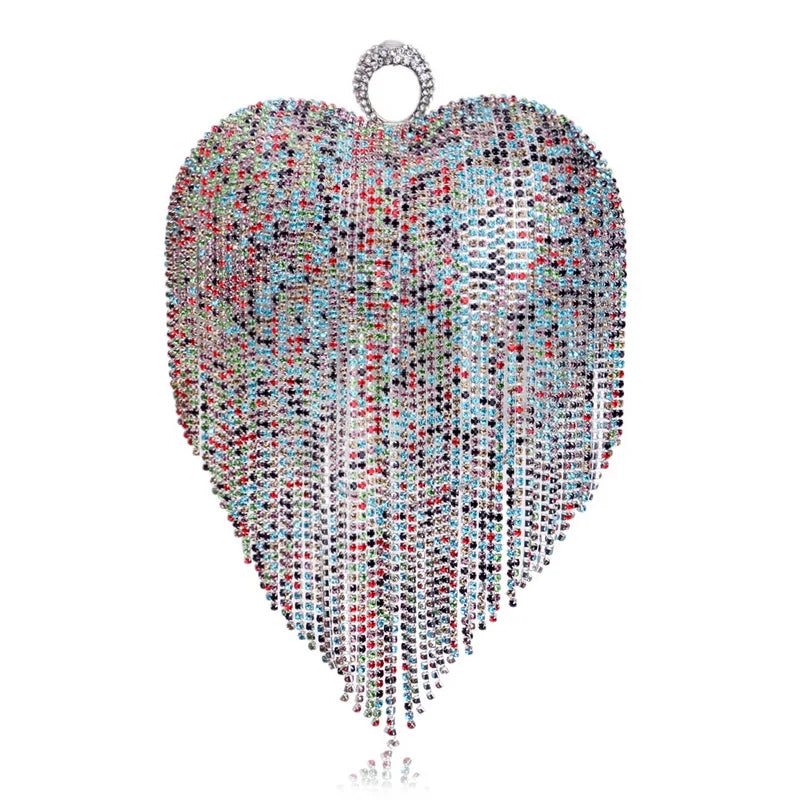 Women’s Heart Shaped Glittery Bag with Fringes - Pretty Miss Plus