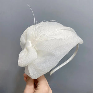 Chic Bow Hat Headband elegant feather gauze material - Pretty Miss Plus