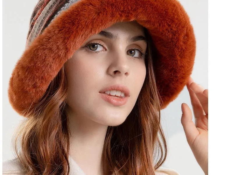 Fashionable Women Patterned Fur Bucket Hats